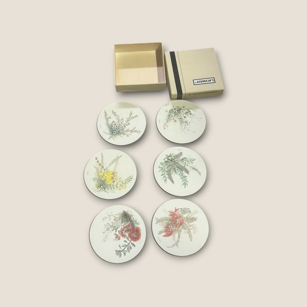 Jason New Zealand Floral Coasters Set of 6 Round Vintage Barware Cottagecore